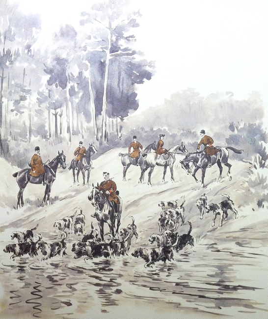Le Rallye Guyenne - Illustration tirée de l'ouvrage La Vénerie française contemporaine (1914) - Le Goupy (Paris)